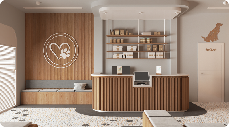 Recepcja w klinice weterynaryjnej – przyjazne wnętrze